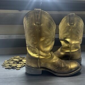 💰Ariat Metallic 👑Gold Cowboy Boots Y2K Grunge Western Rodeo Rave Festival 9e